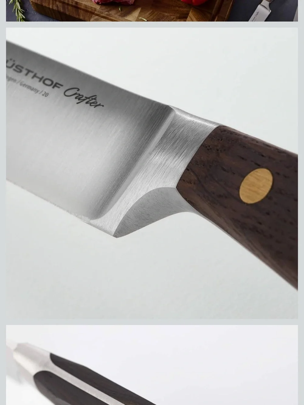 New Wüsthof Crafter 4 Piece Steak Knife Set with Oak Handles & Brass Rivets